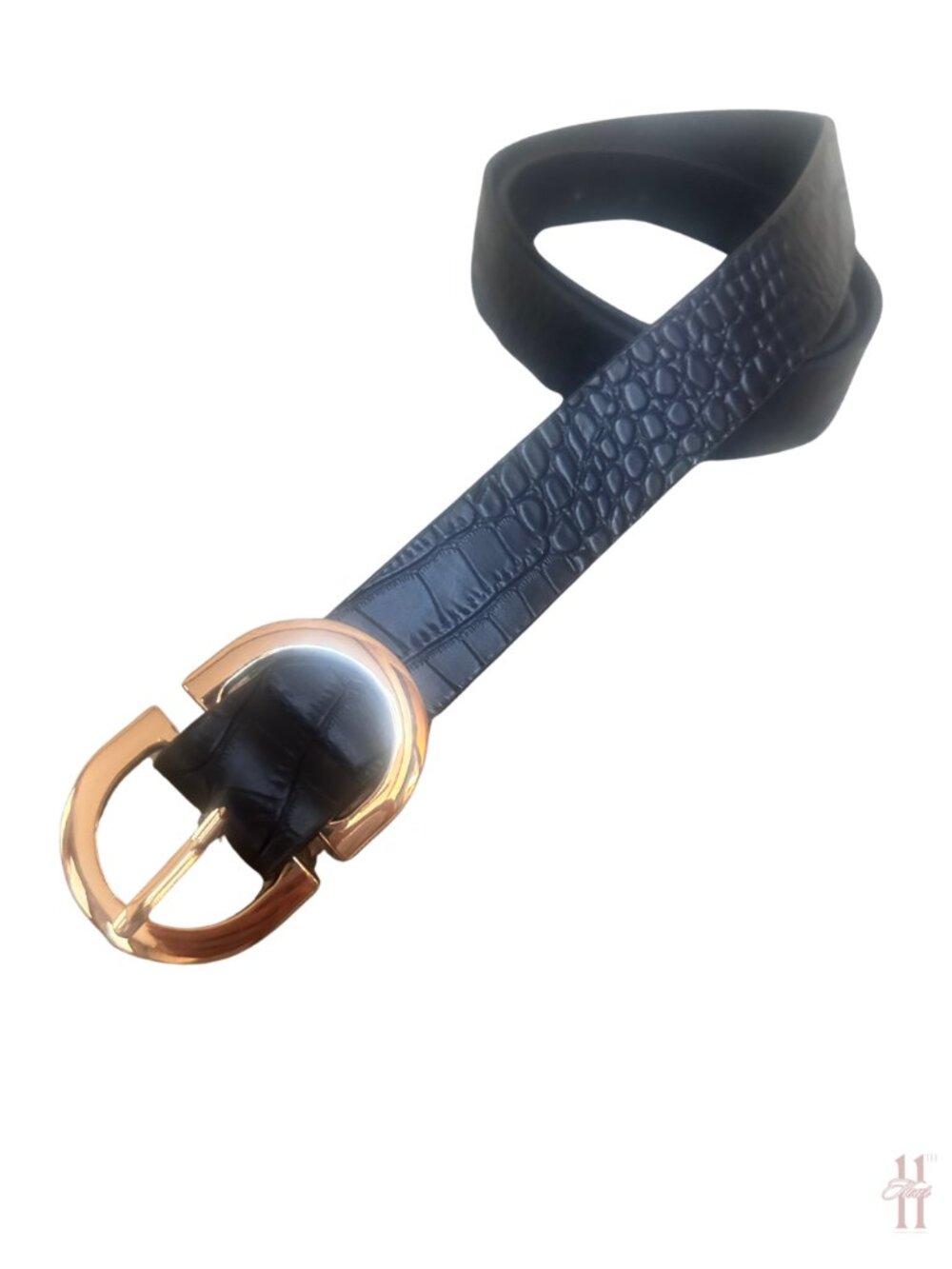 Faux Leather Black and Gold Belt - Women's Small